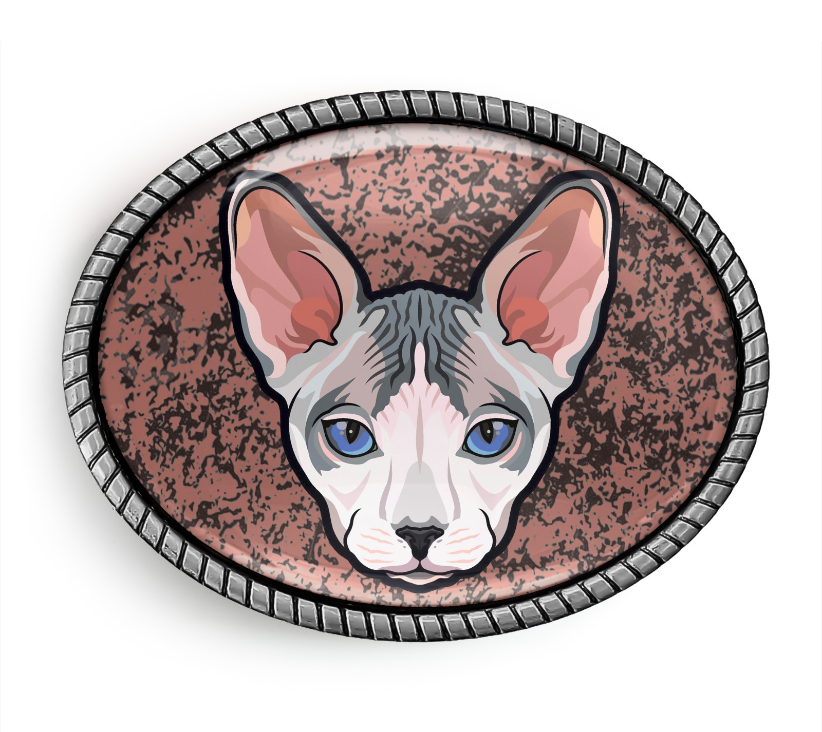 Sphynx Belt Buckle – Handmade Sphynx Girl Kitty Cat Handmade Oval Artisan Buckle