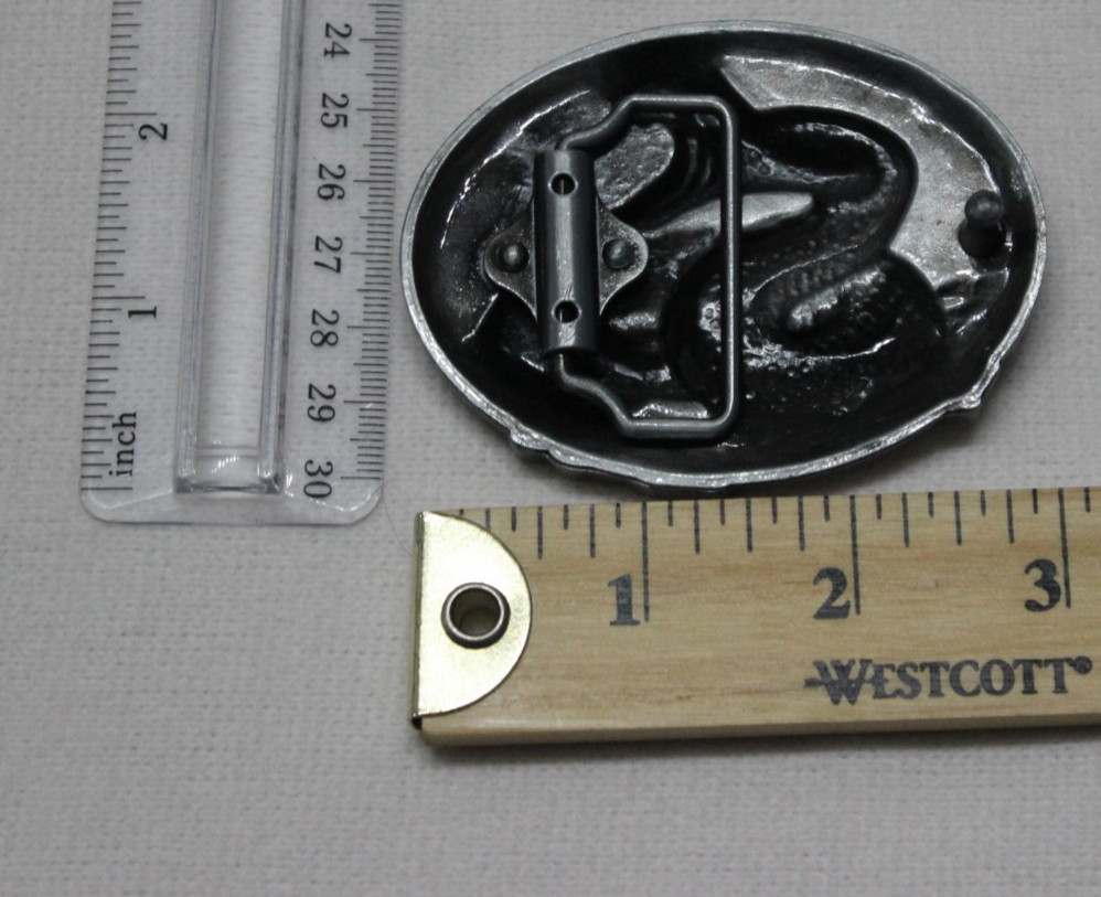 Water Snake Belt Buckle Silver Red Enameled Backing Oval Reptiles Rattlesnake