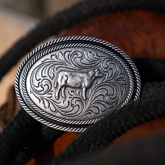 Montana Silversmiths Attitude Show Steer Western Oval Belt Buckle
