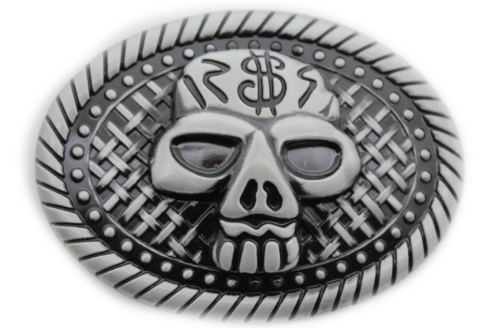Men / Women Fashion Belt Buckle Silver Metal Skull Skeleton Oval Big Size Gothic