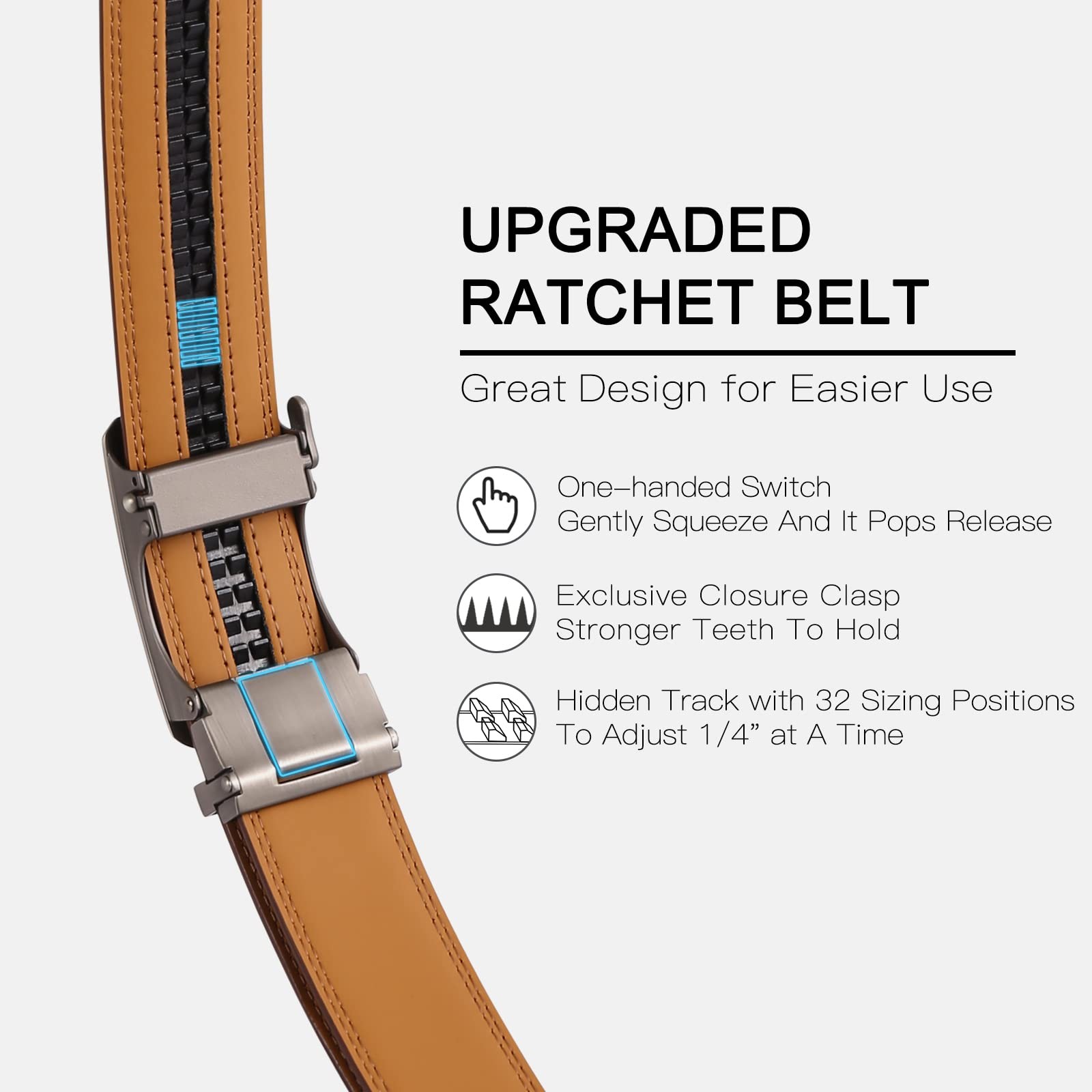 SENDEFN Leather Belt for Men Automatic 24&Prime; to 44&Prime; Waist Adjustable, Black-47