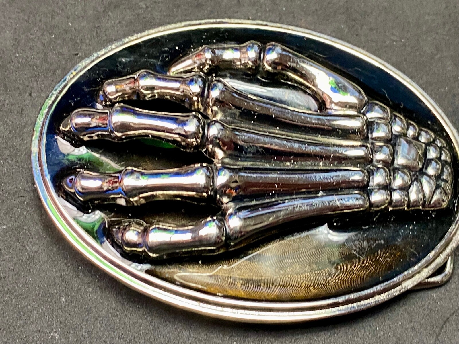 Skeleton Hand Fingers Bones Raised Claw Fingers Gothic Black Oval Belt Buckle