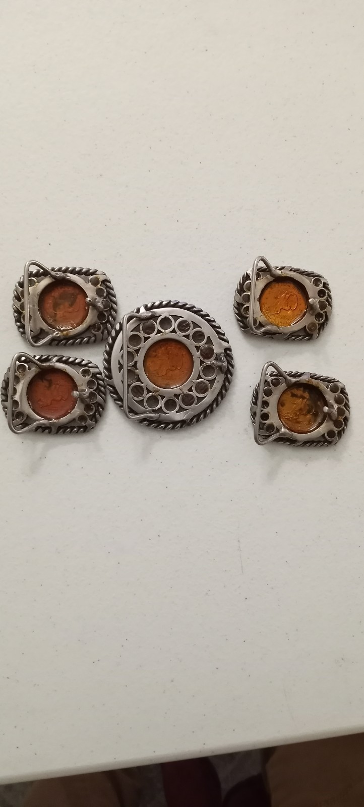 5 Vintage Stainless Steel Rhinestone Buckles Susan B Anthony Dollar 1979p