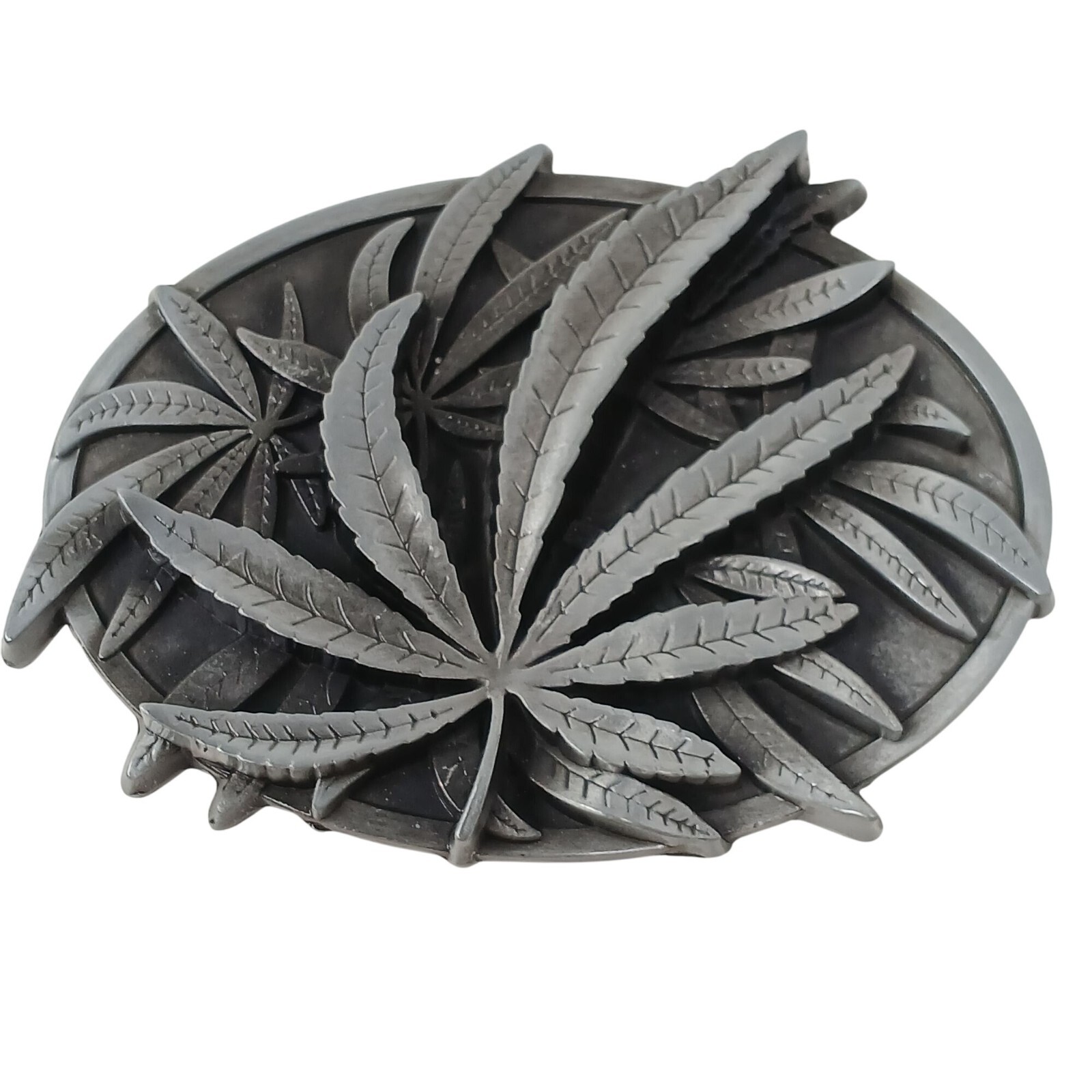 Marijuana Leaf Belt Buckle 3D Metal Design 3.5&Prime; Wide Pewter Color #M-14