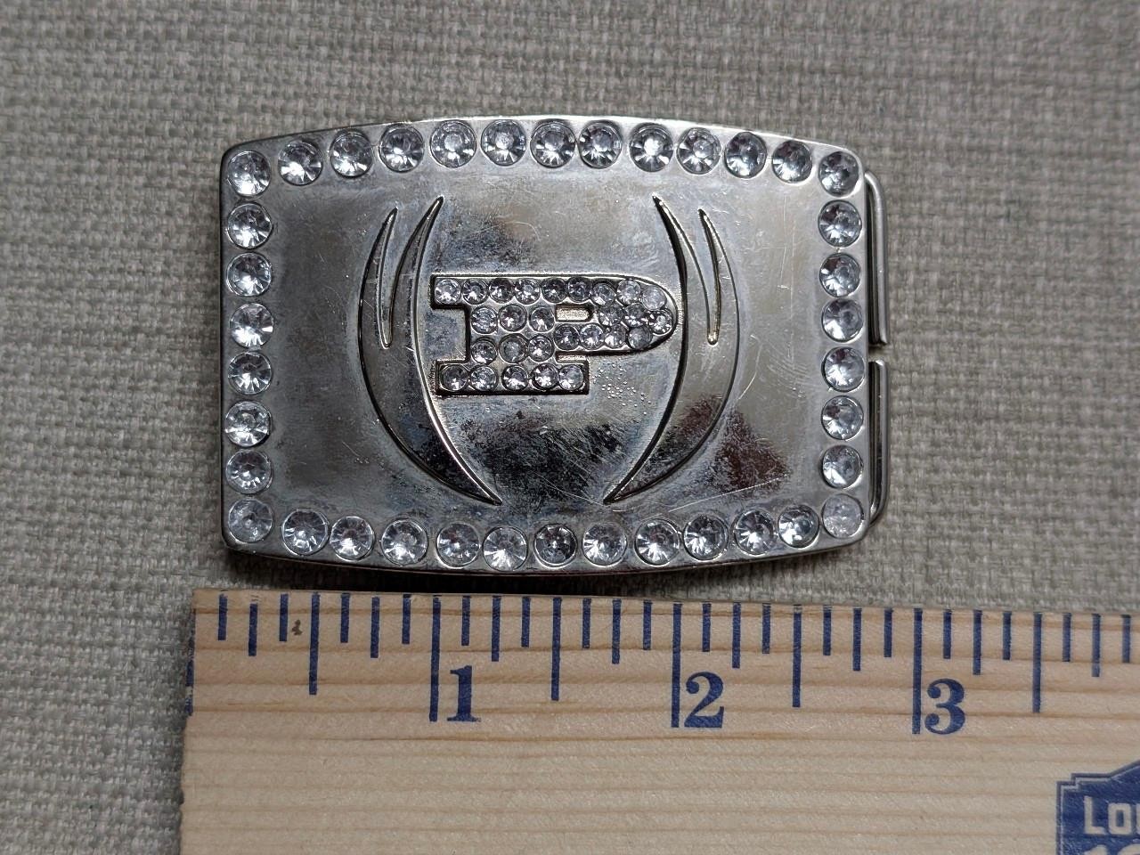 vintage Y2K rhinestone PHAT FARM belt buckle STUDDED chrome western cowboy