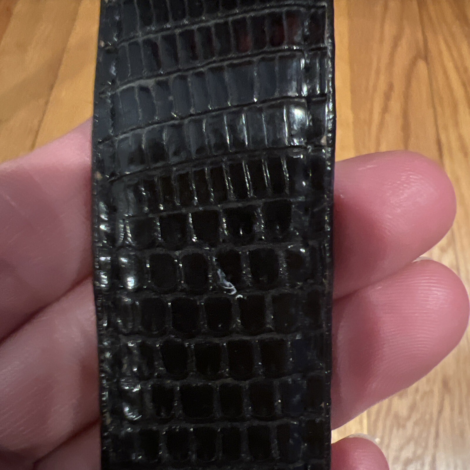 L.F.B. Black Lizard Skin Belt Self Locking Buckle Vintage 42”