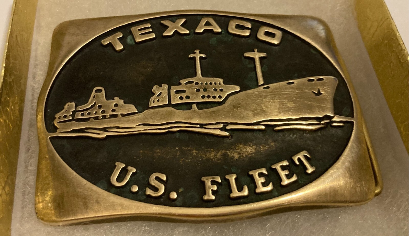 Vintage 1983 Metal Belt Buckle, Brass, Texaco, U.S. Fleet, Shipping, Oil, Petrol