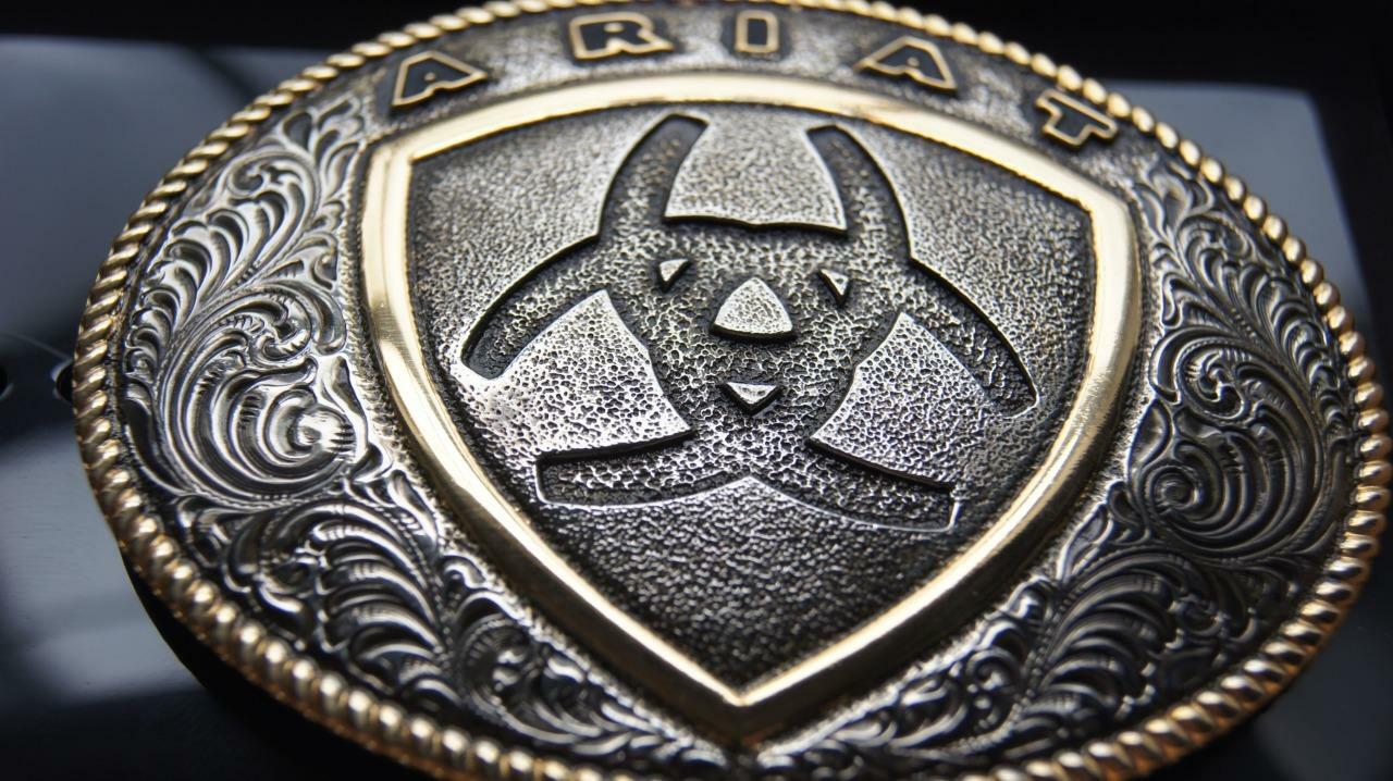Ariat Western Belt Buckle Shield Logo Oval Silver Gold A37015
