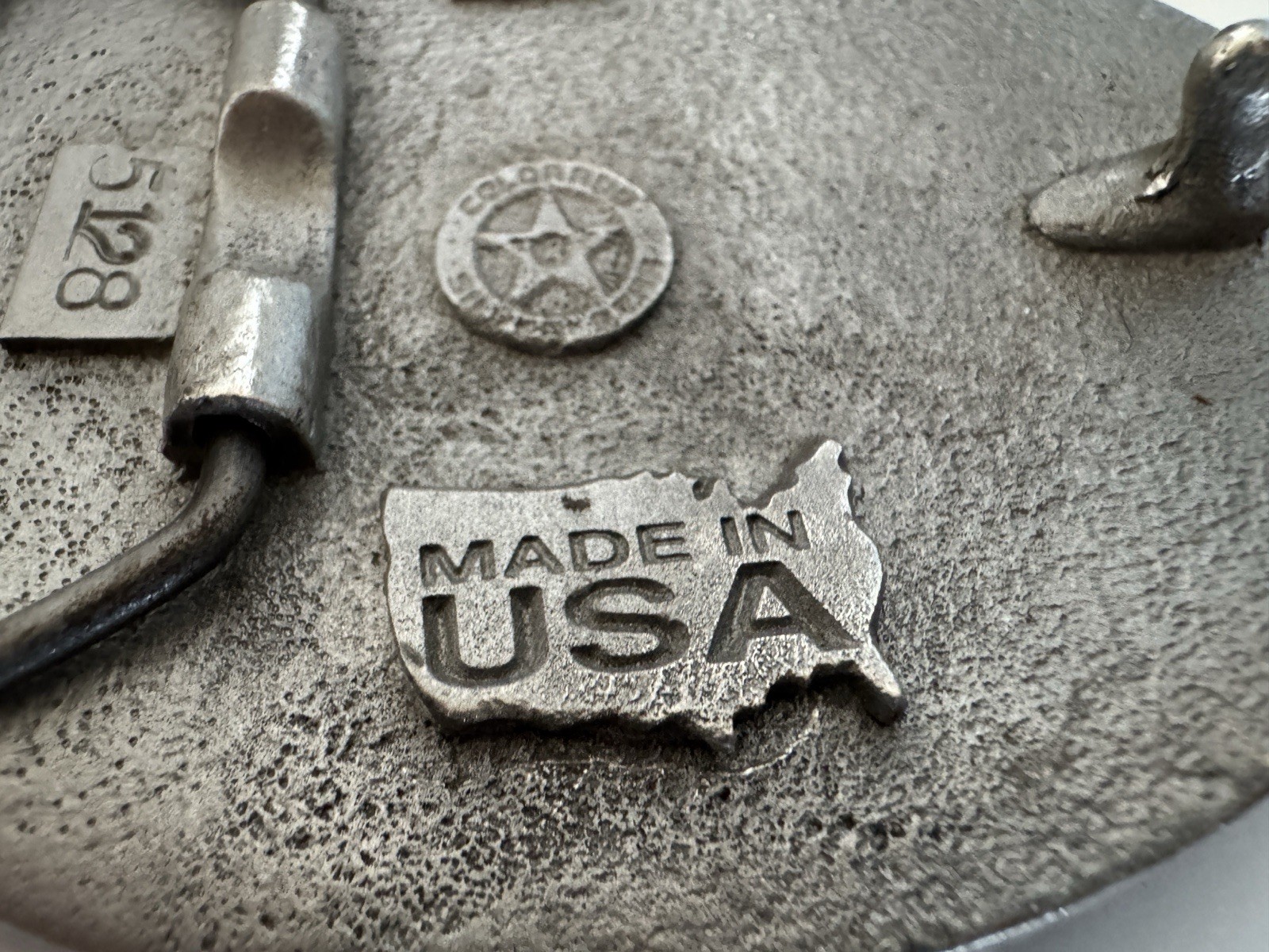 U.S. Marines Belt Buckle Pewter & Red Enamel Vintage United States Marine Corps