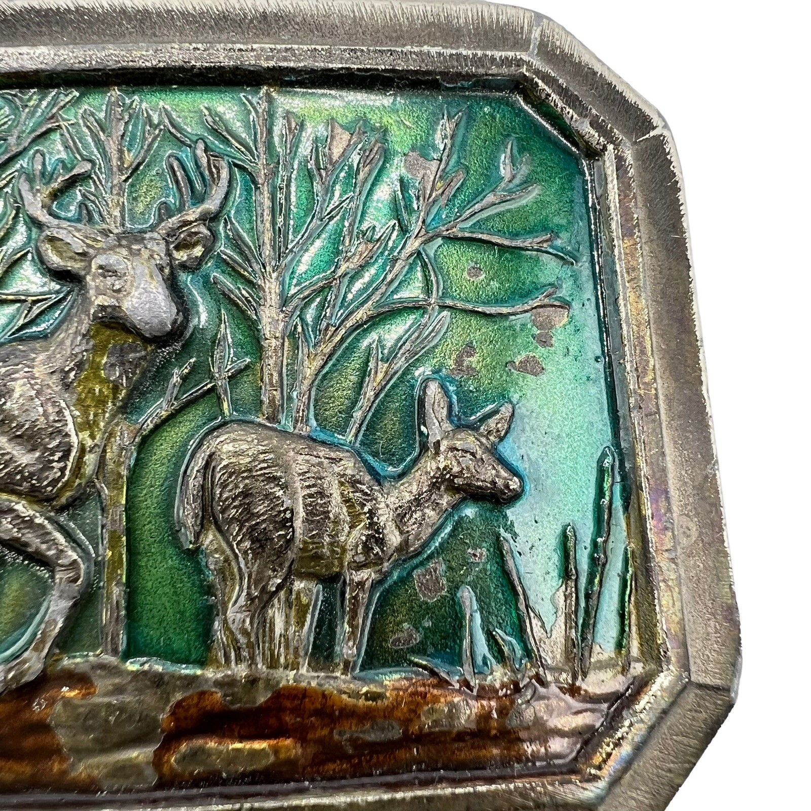 VTG Great American Buckle Co. Enameled Metal Deer Belt Buckle Serial Number 520