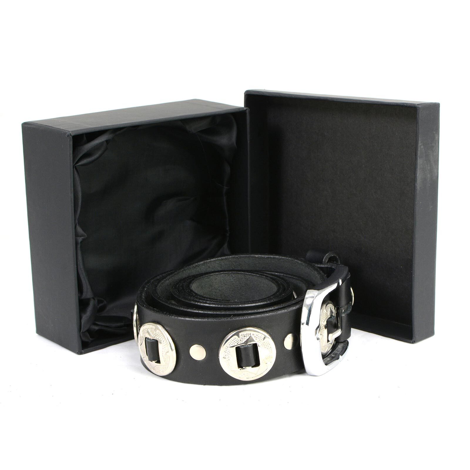 Milwaukee Leather 7120 Mens Chrome Conchos Leather Belt w/Interchangeable Buckle