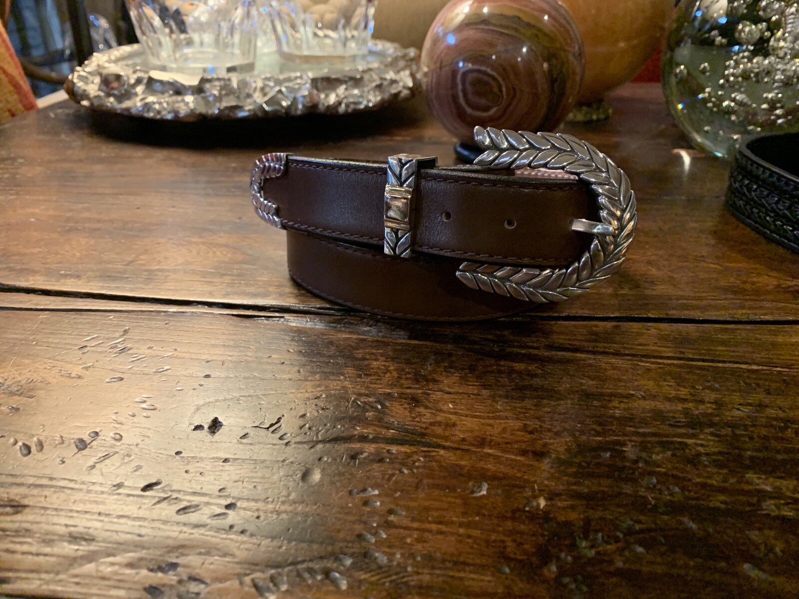 Arnold Goldstein Sterling Silver Belt Buckle 14K Gld 30-32-1.25”🐂✅JR Belt
