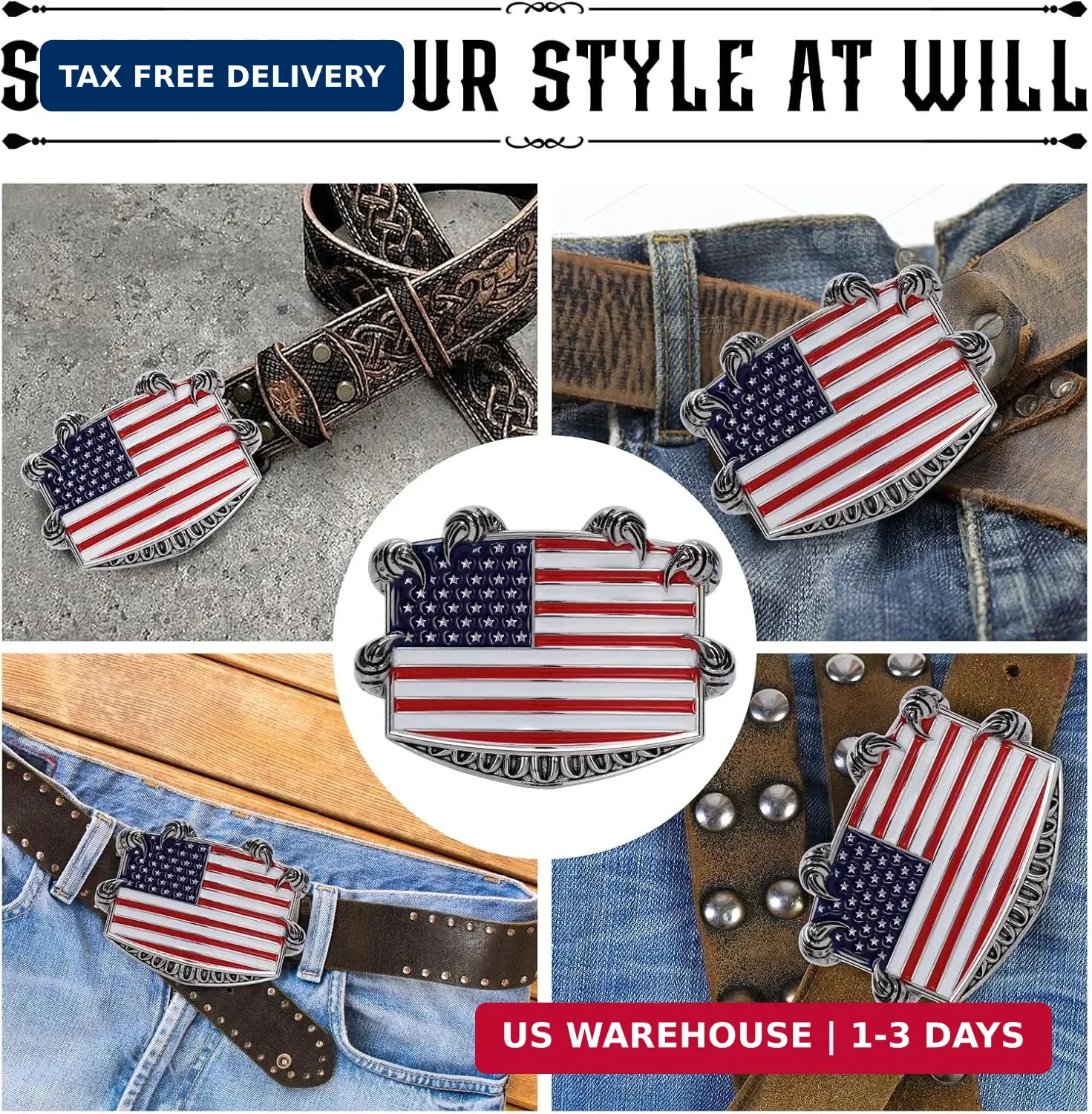 Belt Buckles for men women – Western Cowboy Belt Buckle American Flag and Eagle