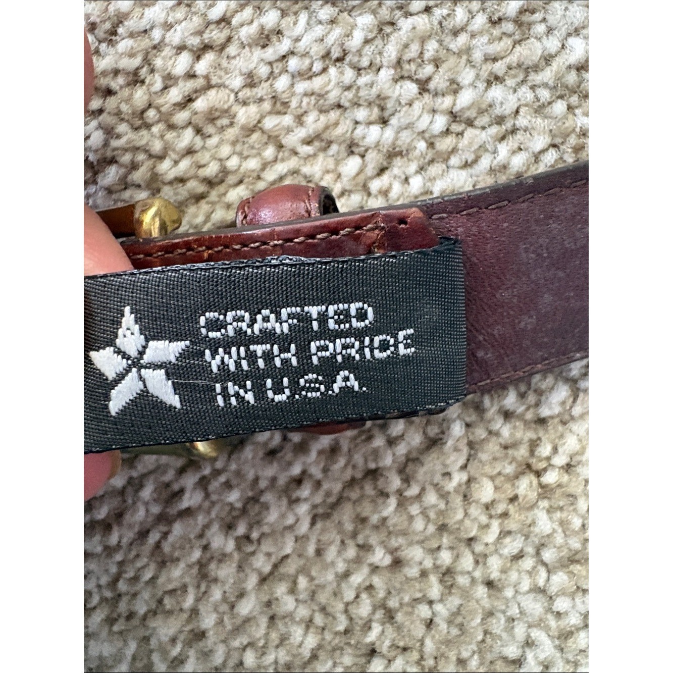 Vintage Brighton Brown Faux Croc Leather Textured Belt Gold Buckle Size 38 USA