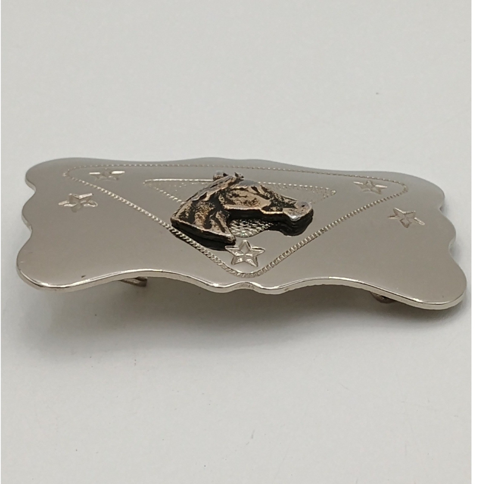 Chambers Belt Co Western Horse Head Belt Buckle Silver Gold Tone Stars USA Made