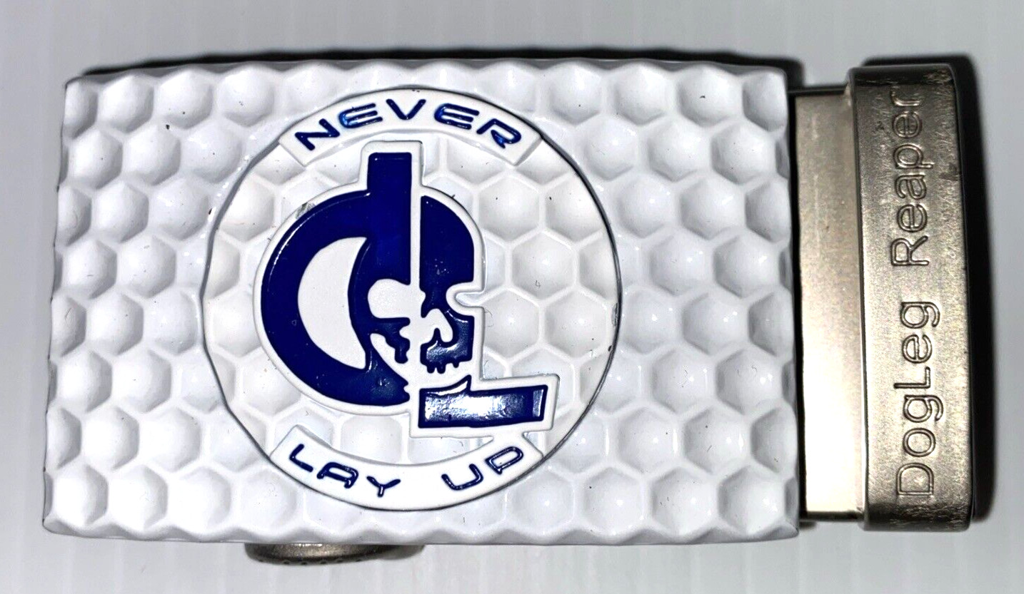 Golf Belt Buckle & Leather Belt Removable Magnetic Ball Marker Ratchet Dog Leg