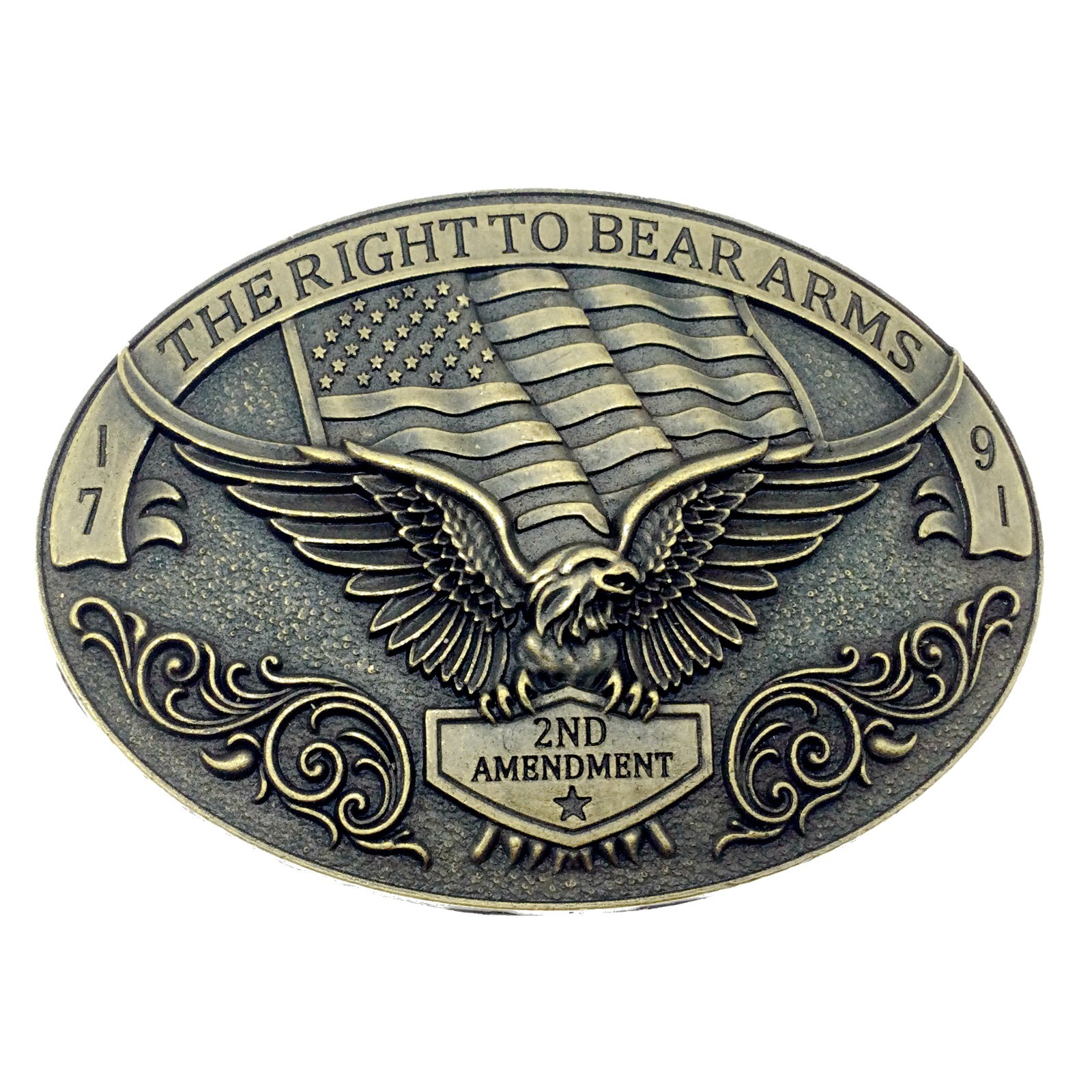 Right to Bear Arms Belt Buckle Western Coyboy Native American (RBA-02-G)