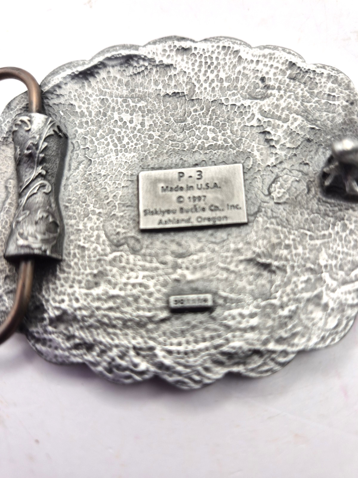 Vintage Siskiyou Pewter Belt Buckle 2.5&Prime; Southwestern Made In USA Stone Center