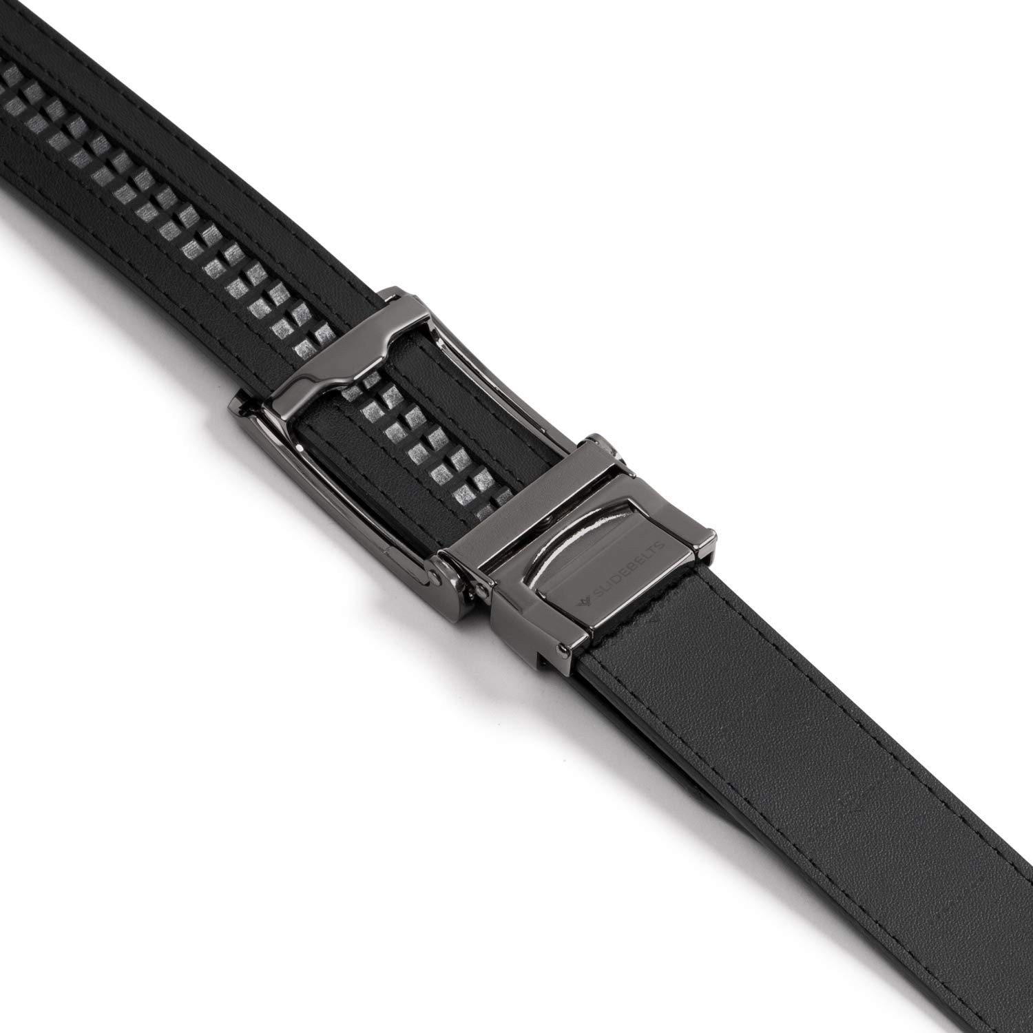 SlideBelts Men&rsquo;s One Size, Black Leather With Framed Gunmetal Buckle (Vegan)