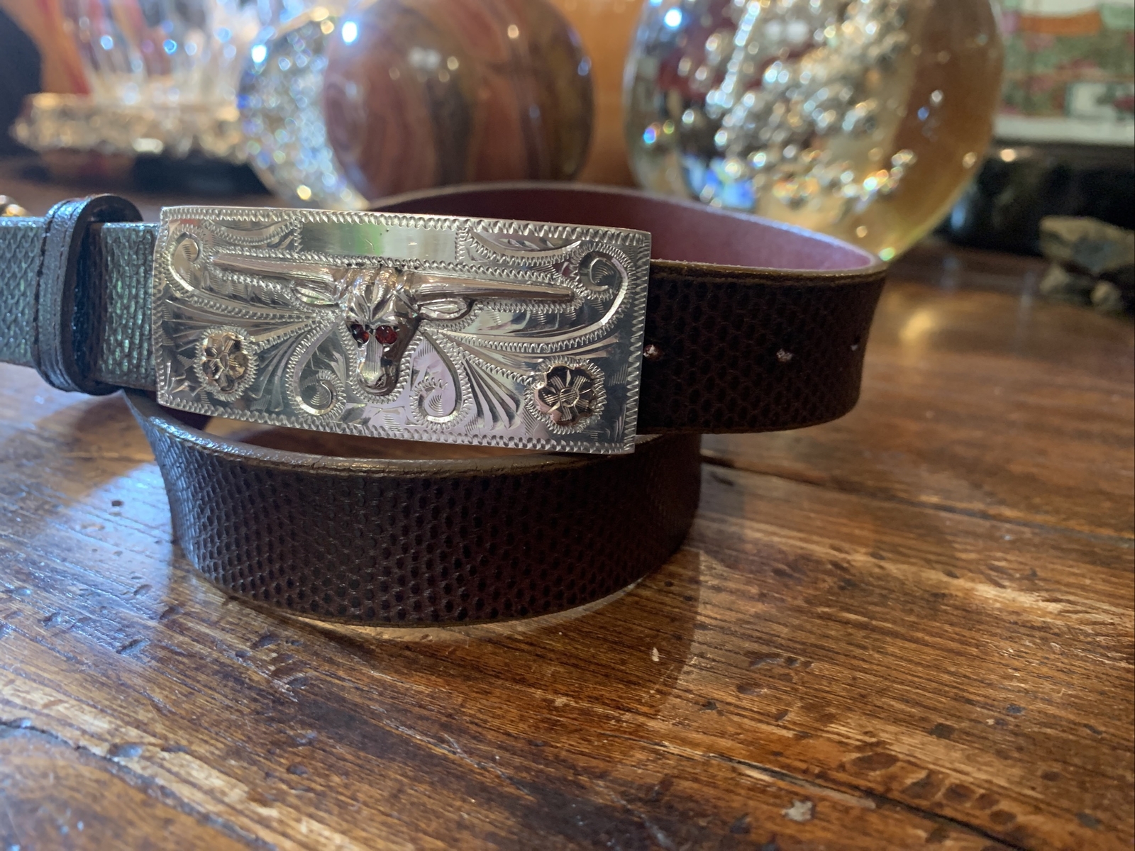 Mex,James Reid style 14K Sterling Silver Belt Buckle Longhorn 31-33-1”🐍✅