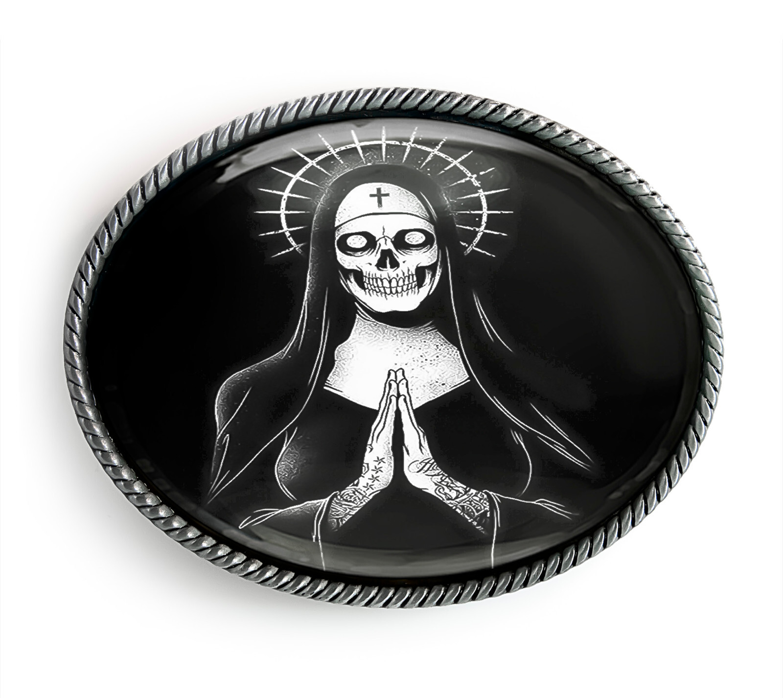 Santa Muerte Belt Buckle – Day of the Dead Art Handmade Belt Buckle – 119