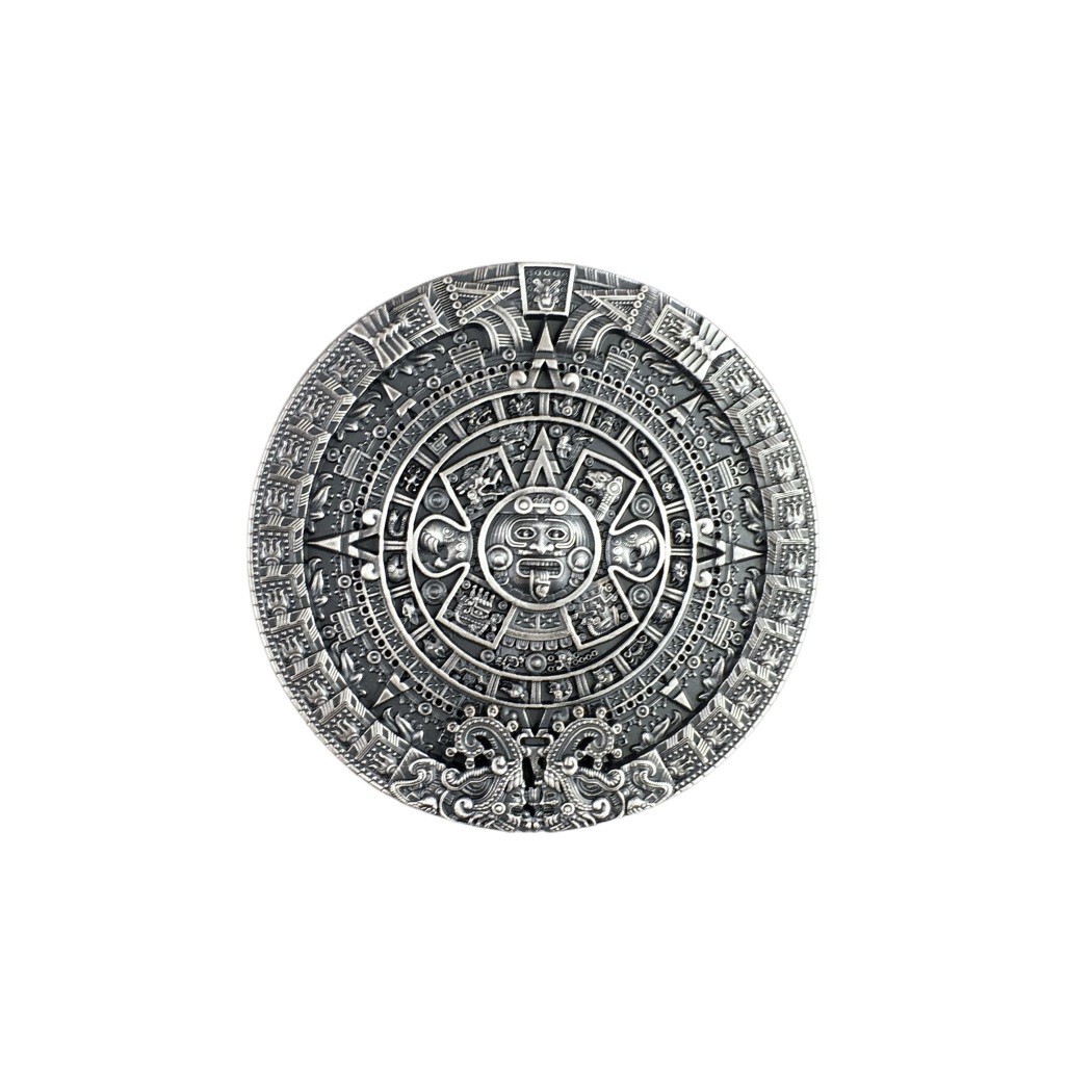 Vintage Silver Plated Aztec Calendar Belt Buckle Boucle de ceinture