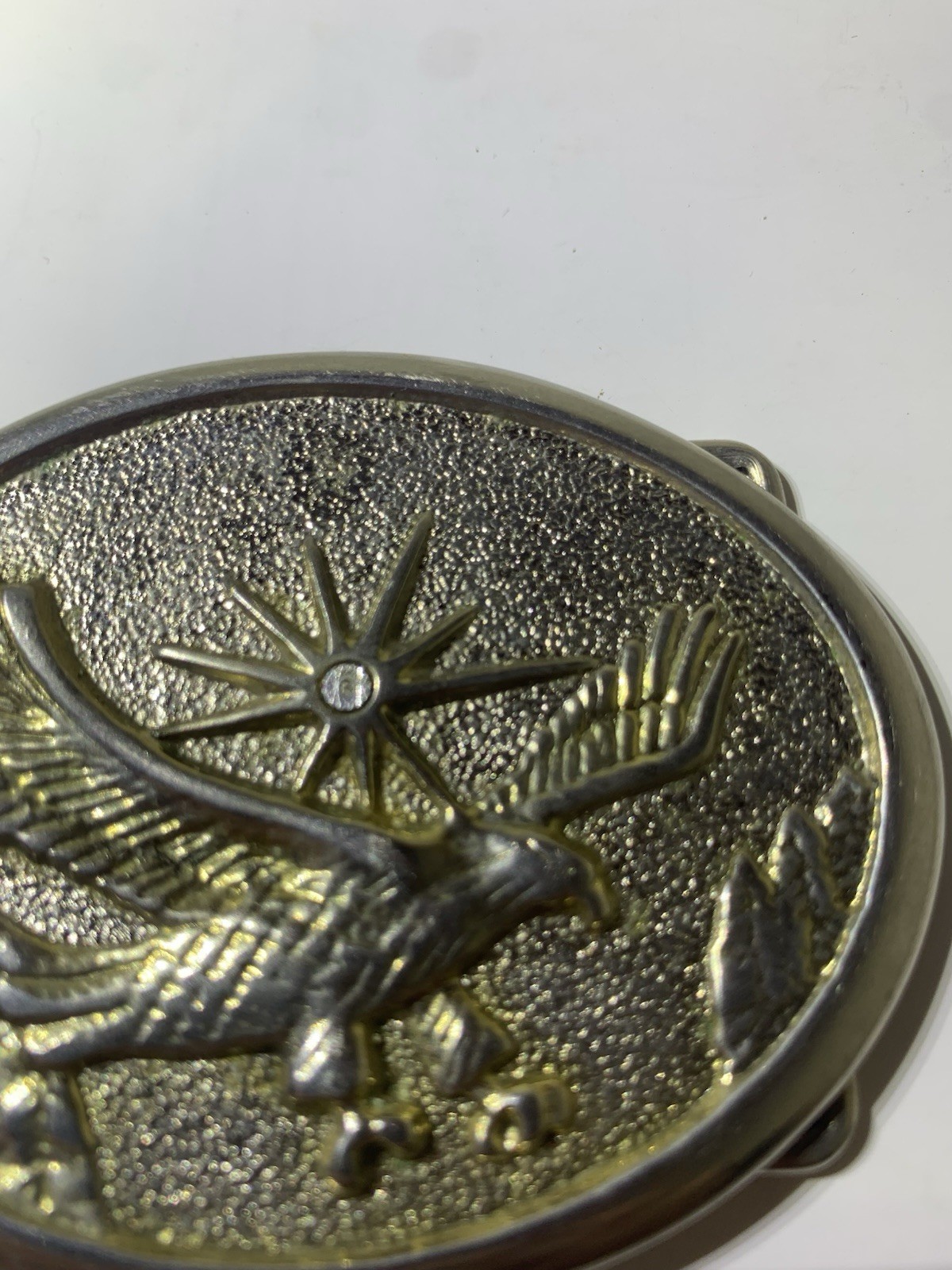 Vintage Silver Gold-Tone Flying Eagle Belt Buckle Metal Jeweled Sun Unbranded