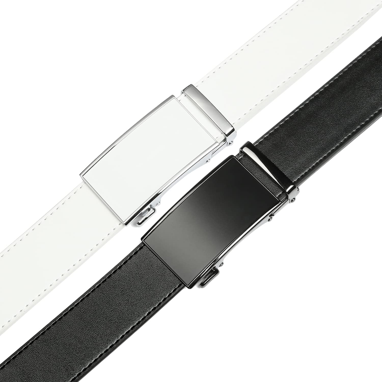 2 Pack Ratchet Belt 1 3/8&Prime;, Leather Dress with Click Black/White