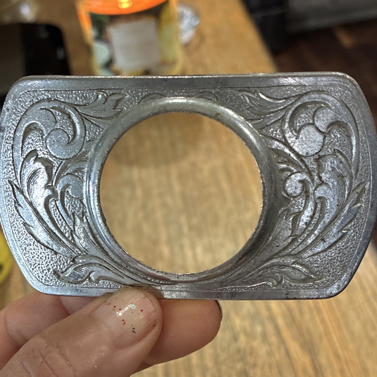 Men&rsquo;s Western Silver Tone Floral Engraved Metal Frame Belt Buckle Fits 1.5&Prime;