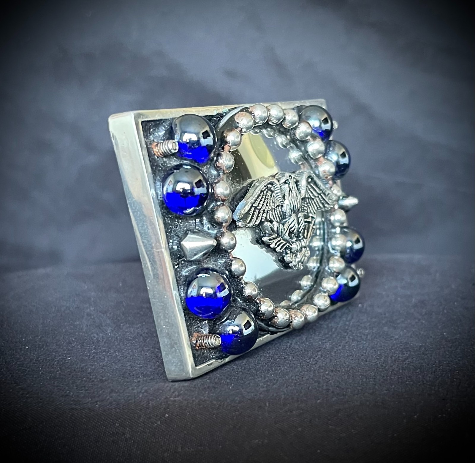 Eagle Americana Industrial Mirror Blue Balls Belt Buckle OOAK Darren McNeese