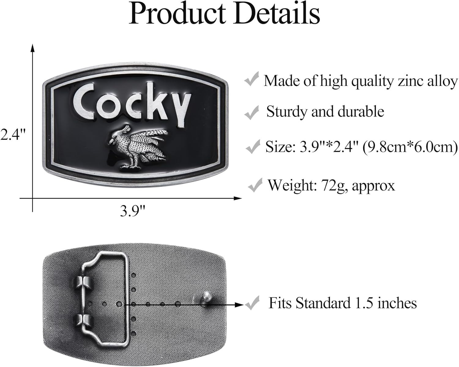 Cocky Belt Buckle Animal Rooster Belt Buckles Men Women, Rectangle Western Booth