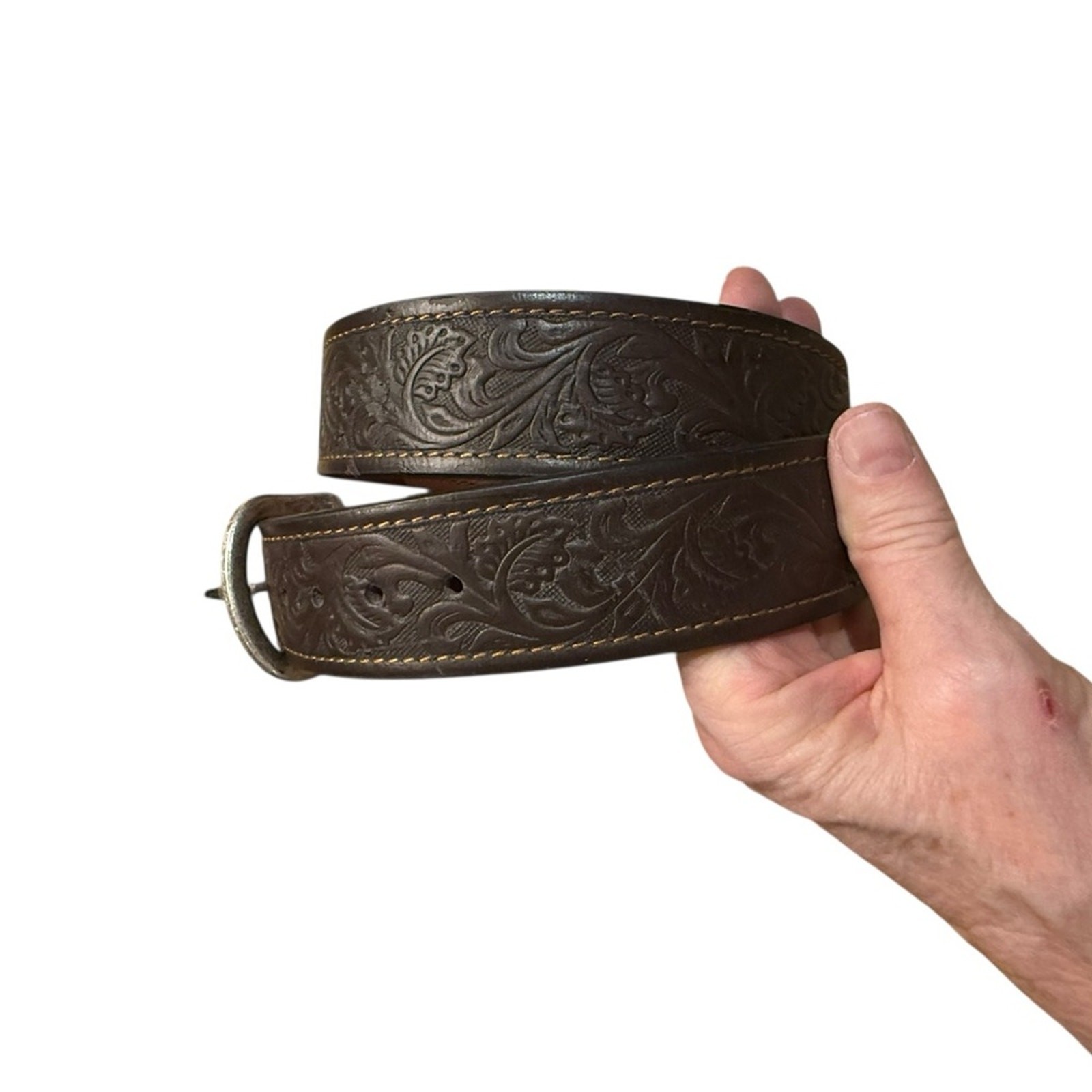 Ariat Men’s Size 36 Brown Tooled Leather Belt with Silver Buckle