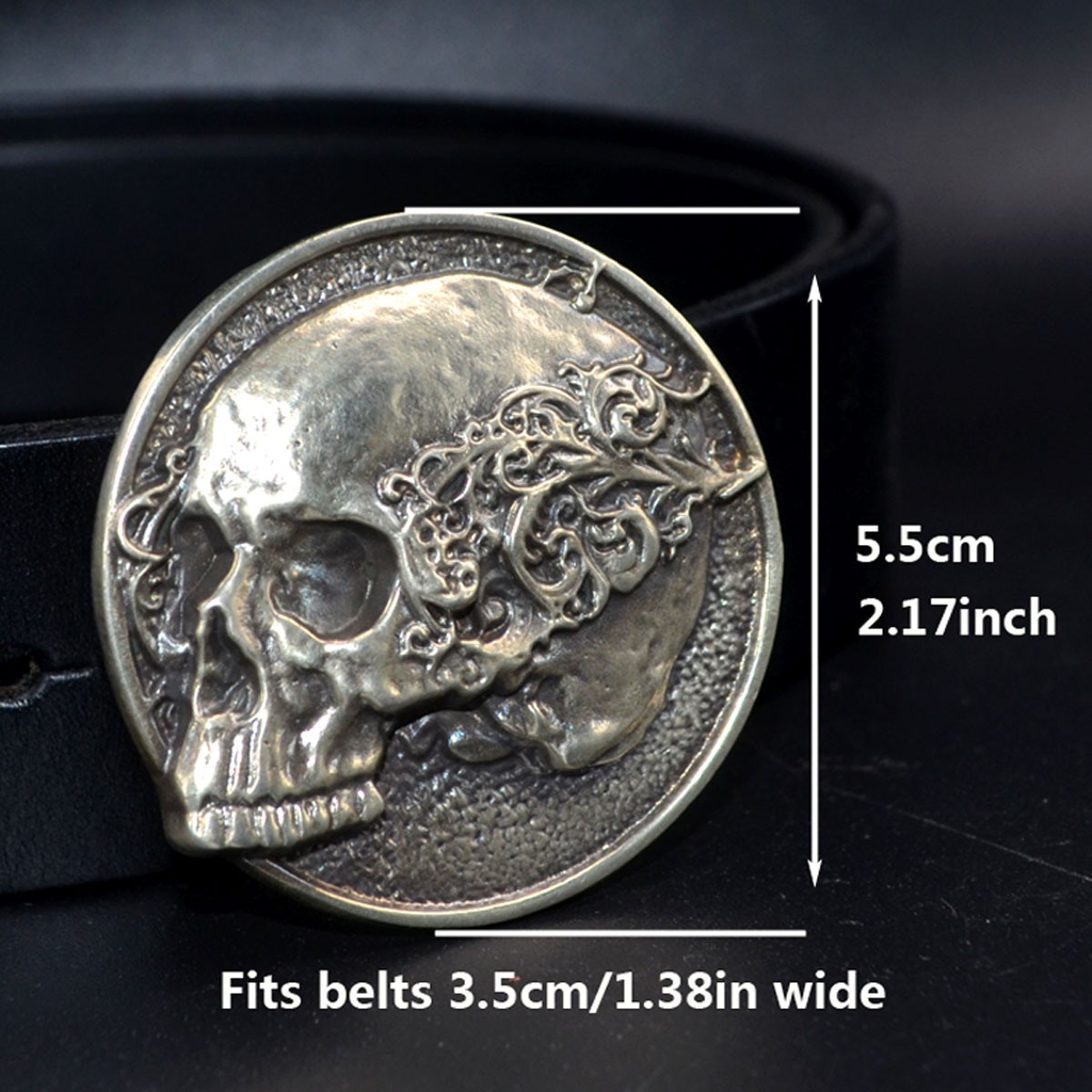 Solid White Copper Skull Round Belt Buckle (Belt Not Included) Men&rsquo;s Buckle