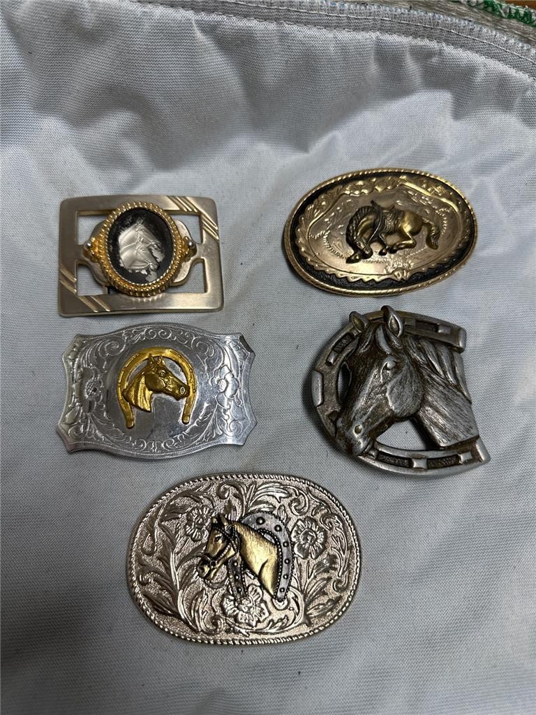 Five Vintage Horse Belt Buckles