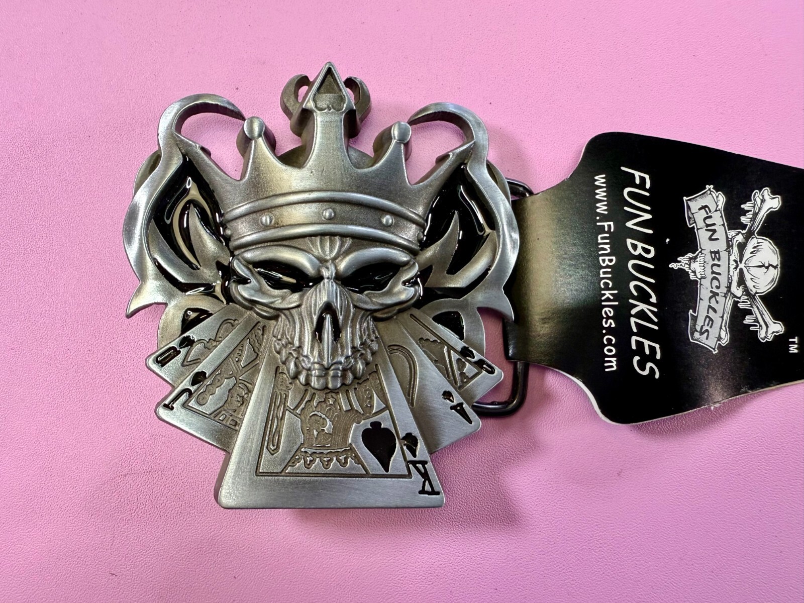Skull with Crown Royal Flush Gaming Casino Gothic Biker Punk Vibe Belt Buckle