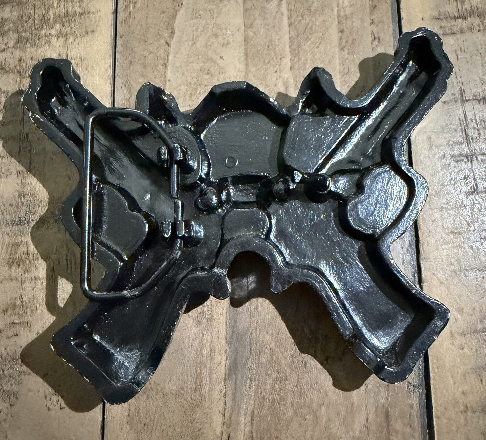 Skull Crossed Guns Black Belt Buckle