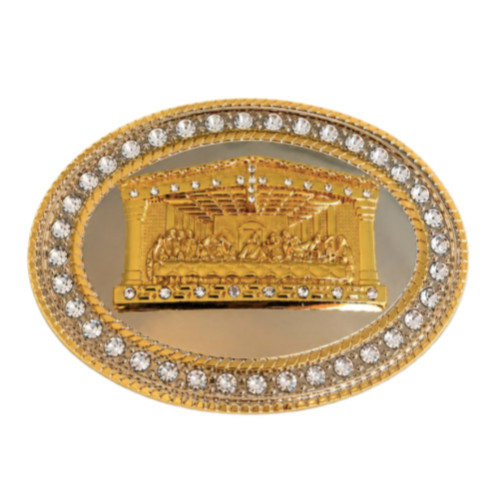 Bling Rhinestones Jesus Last Supper Gold Chrome Belt Buckle Buckles