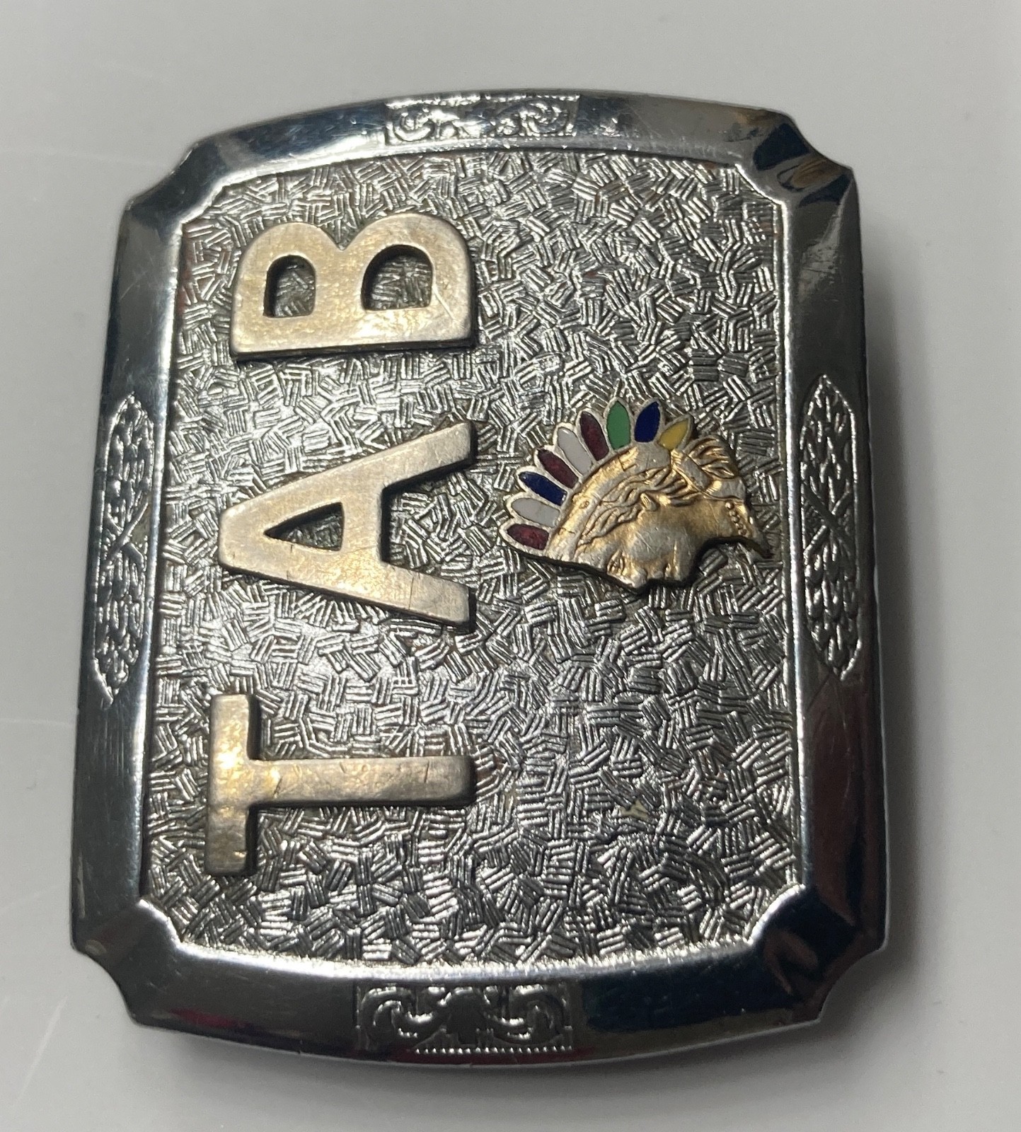 STALDER TAB BELT BUCKLE WUTH INDIAN HEAD ON IT TAB BELT BUCKLE