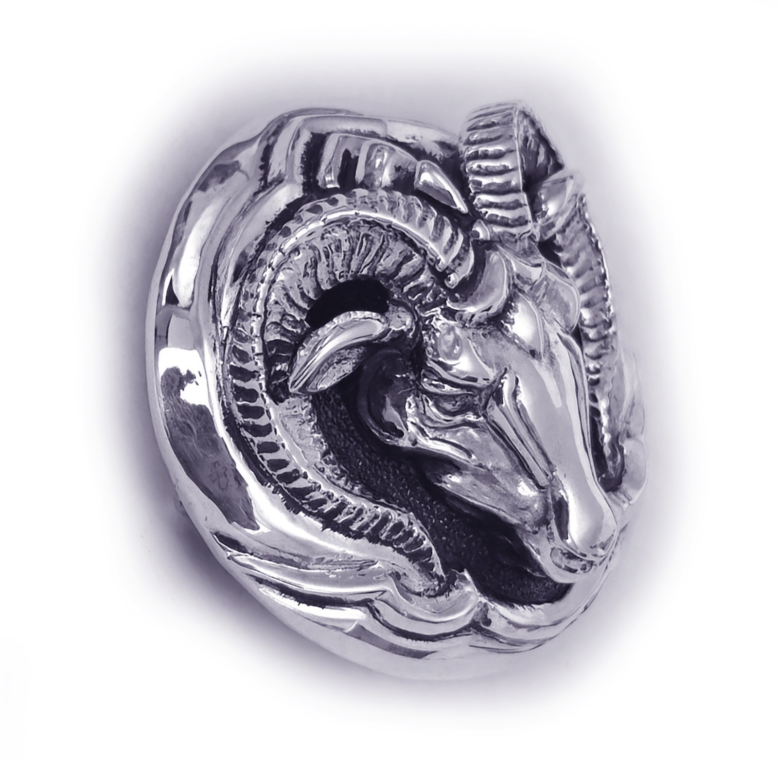Aries Ram Head Sterling Silver Round Belt Buckle