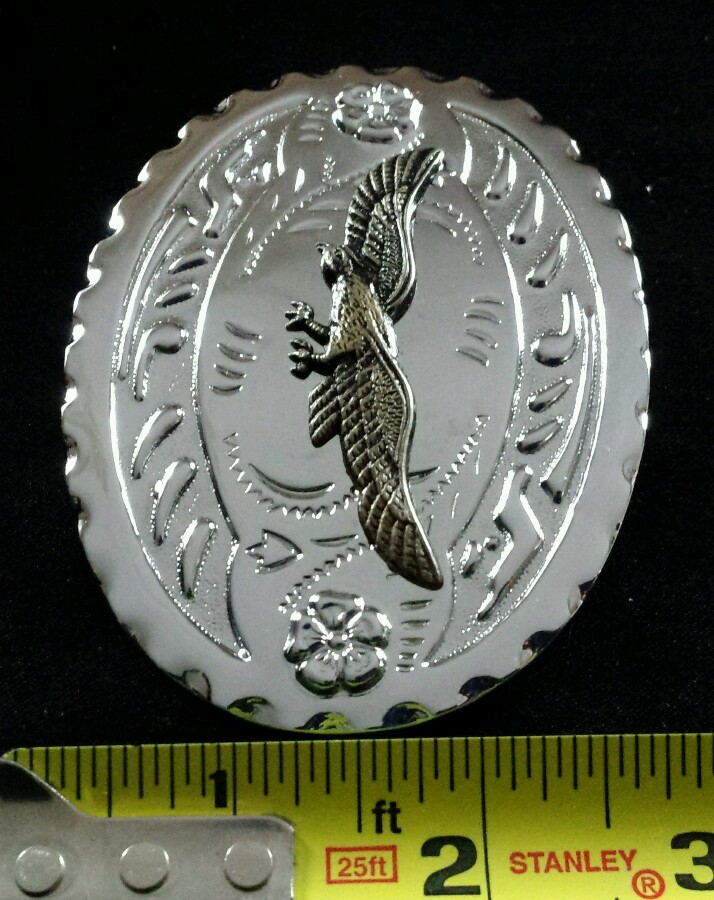 SPREAD WING BRASS TONED EAGLE WESTERN BELT BUCKLE SILVER TONED BACKGROUND