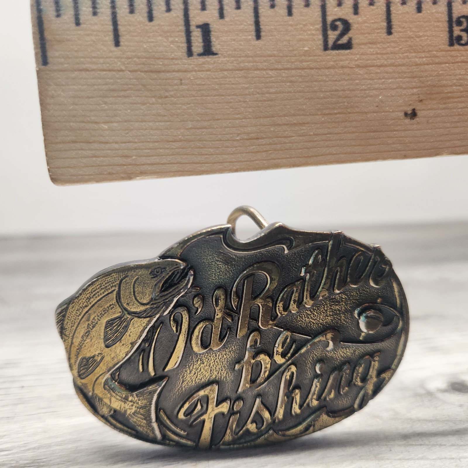 I&rsquo;d Rather be Fishing 1985 Great American Brass Metal Belt Buckle