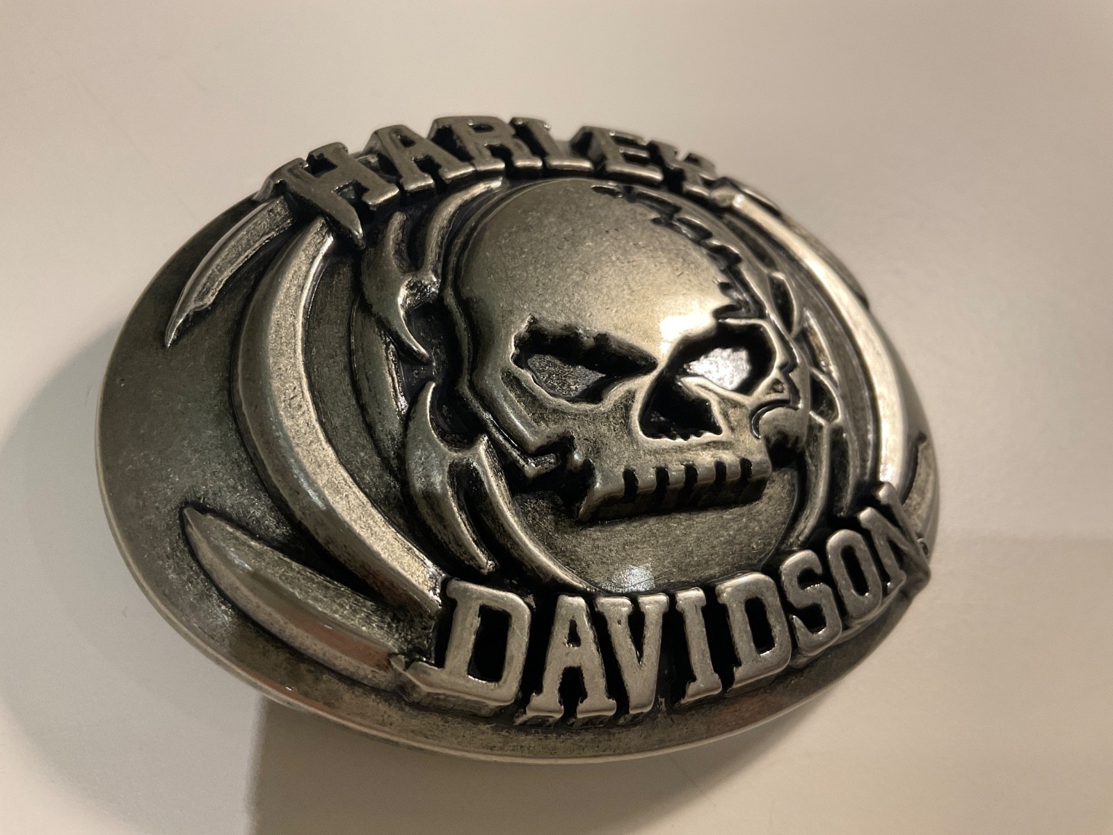 Harley-Davidson Willie G Skull belt buckle.#97830-08VM.Antique nickel plated .