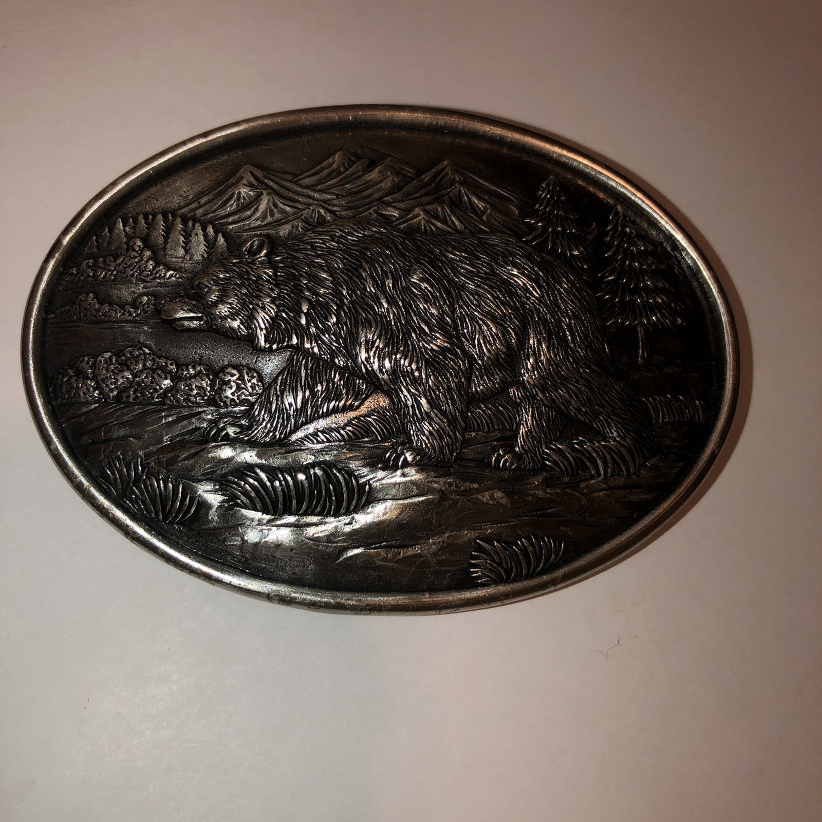 Nocona Oval Grizzly Bear Belt Buckle Metal Silver-Tone @A