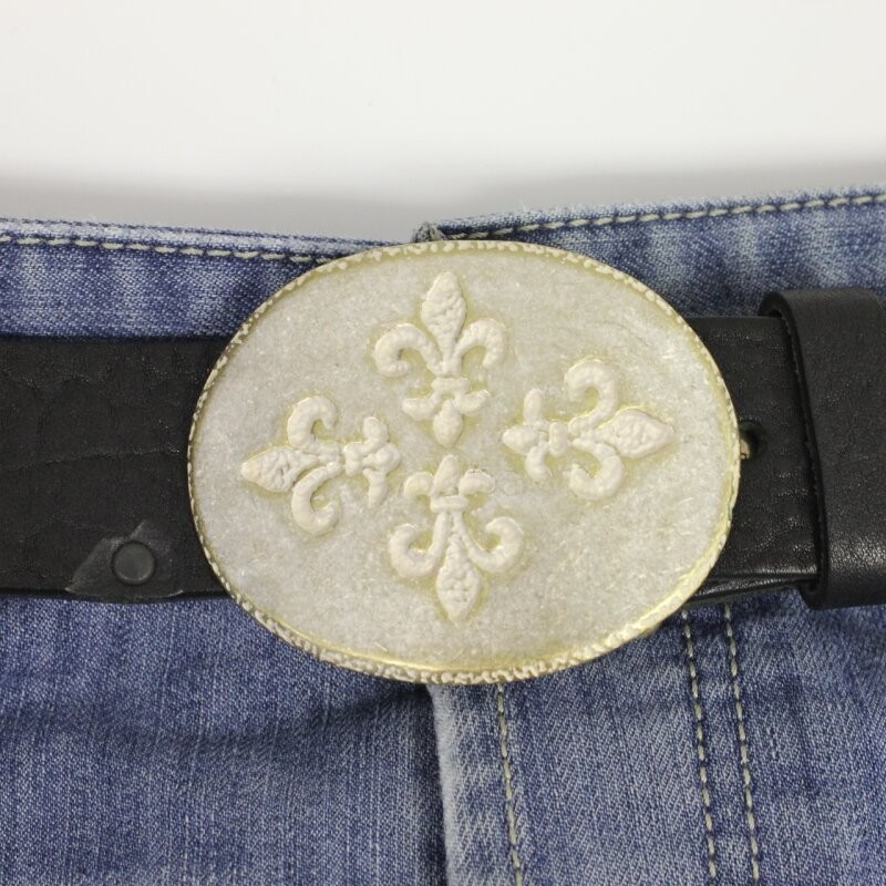 Fleur de Lys Quartet Belt Buckle in Gold Mother of Pearl – Handmade Buckle