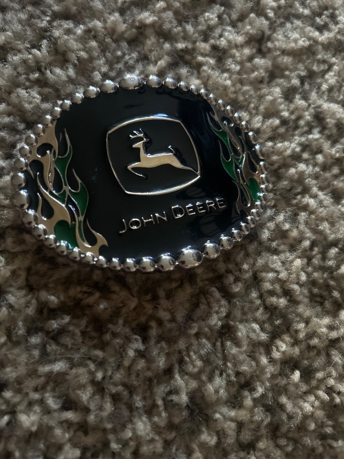 JOHN DEERE Belt Buckle NEW black green silver flames