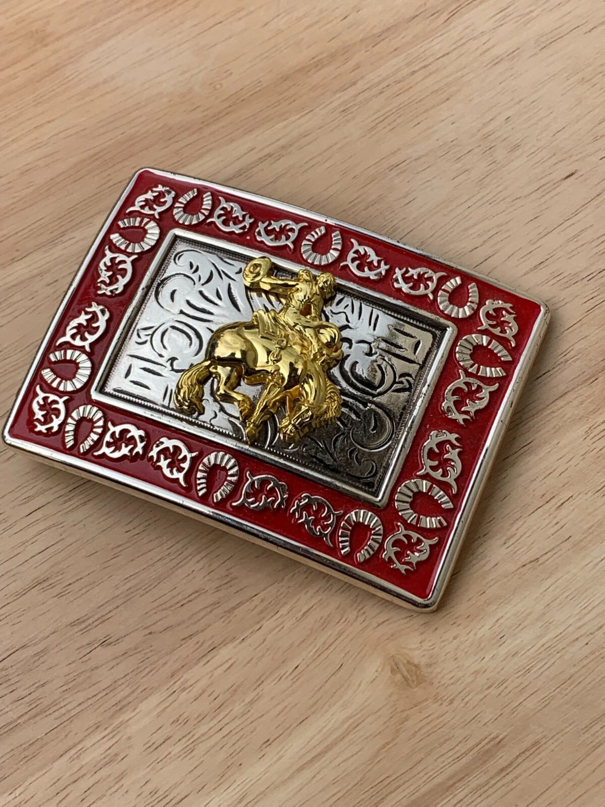 Western Buckle Gold Silver Red Horse Rider Cowboy Fit 2 » Hebilla Vaquero