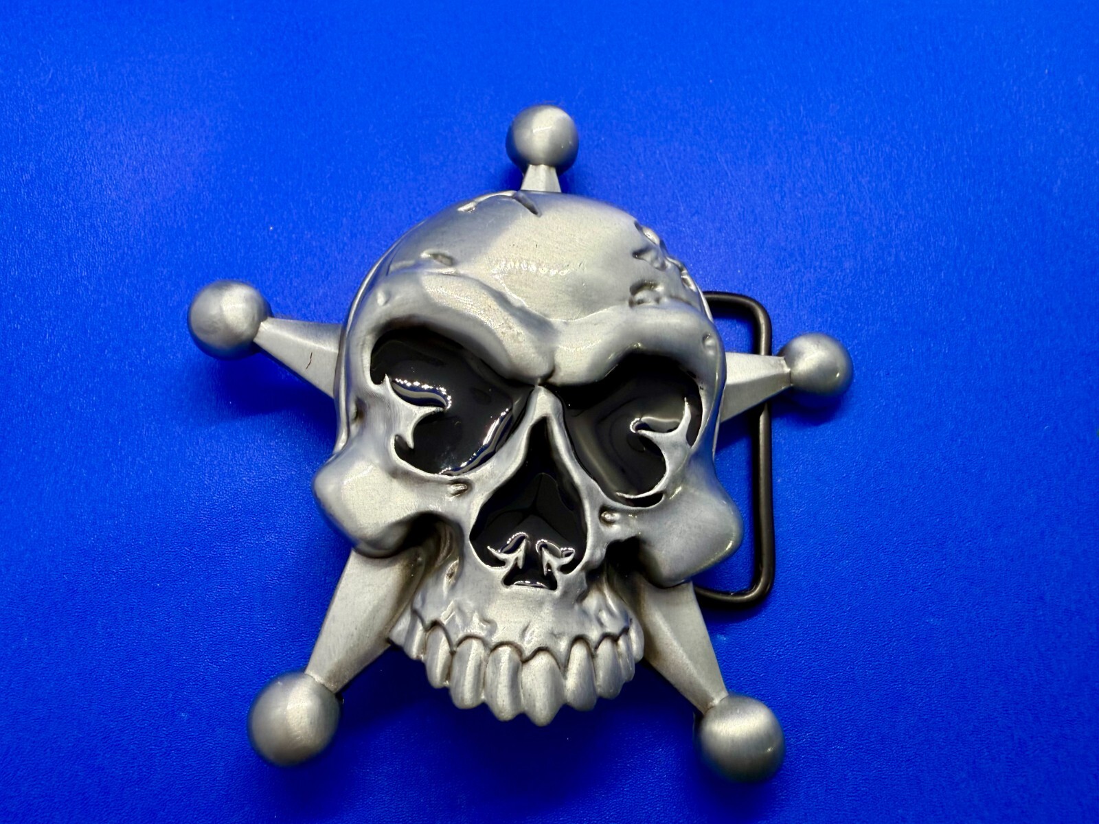 Creepy Skull Grinning Teeth Five Point Star Gothic Punk Cutout Belt Buckle