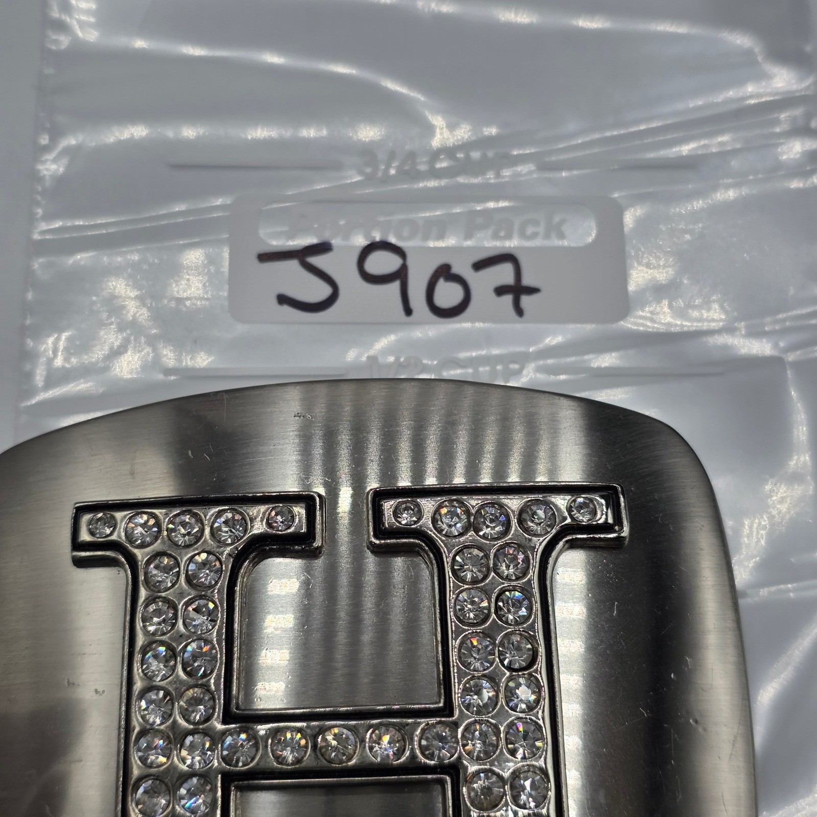 Silver Tone Letter H Rhinestone Initial Belt Buckle Brushed Metal Rectangle