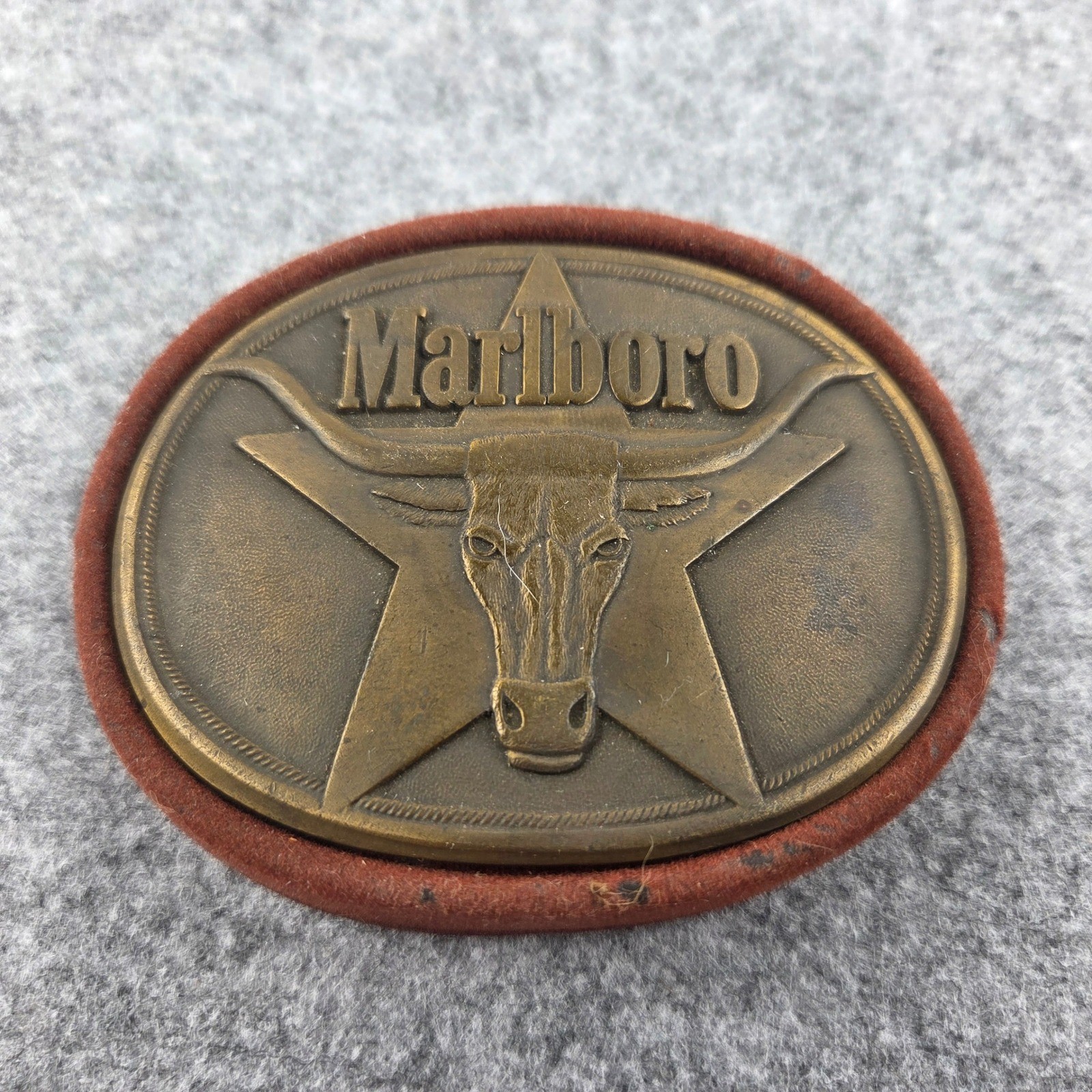 Vintage 1987 Marlboro Solid Brass Belt Buckle Longhorn Steer Star Western Mens