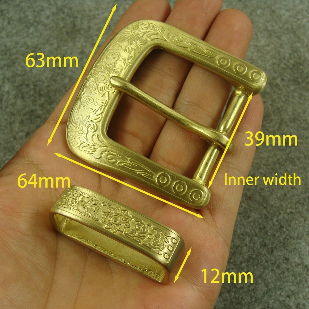 Solid Brass  » Floral  » Tongue Pin Belt Buckle + Loop for 1.5“ width Belt Z340